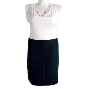 LOFT Dress XL Black Cream Colorblock Sleeveless Modal Woven Skirt Business Work